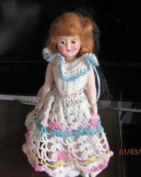 7 1/2'' CHARMING RED HAIRED HP 40S DOLL,CROCHET DRESS 1231